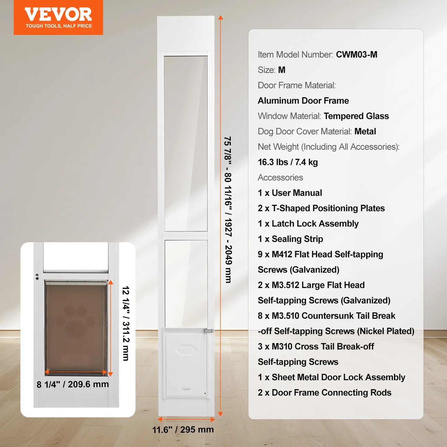Adjustable Height Dog Door For Sliding Glass Doors Tempered Glass Aluminum Frame