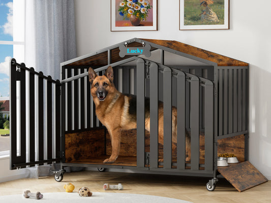 Heavy Duty Dog Crate Furniture Wheels Large Dogs Chew Resistant