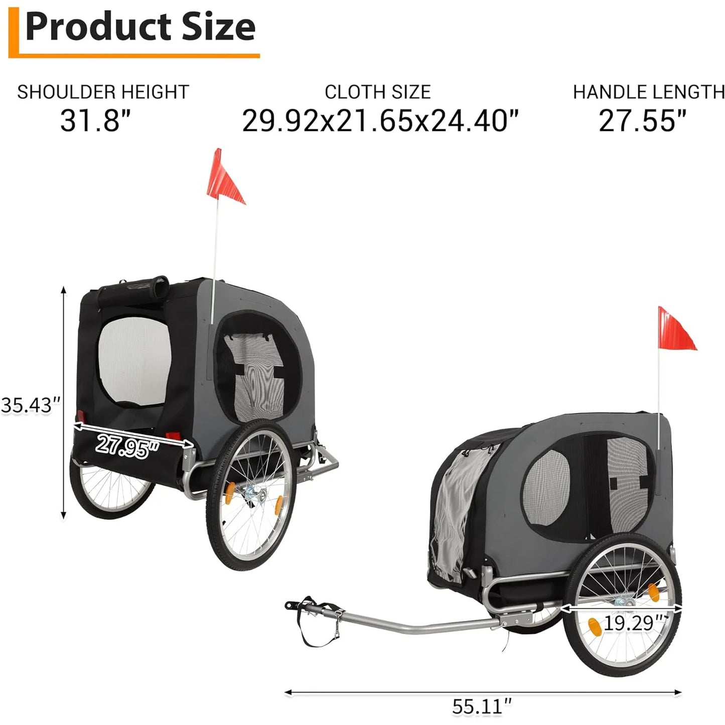 HiMISS Steel Dog Bike Trailer With Universal Coupler Pet Carrier