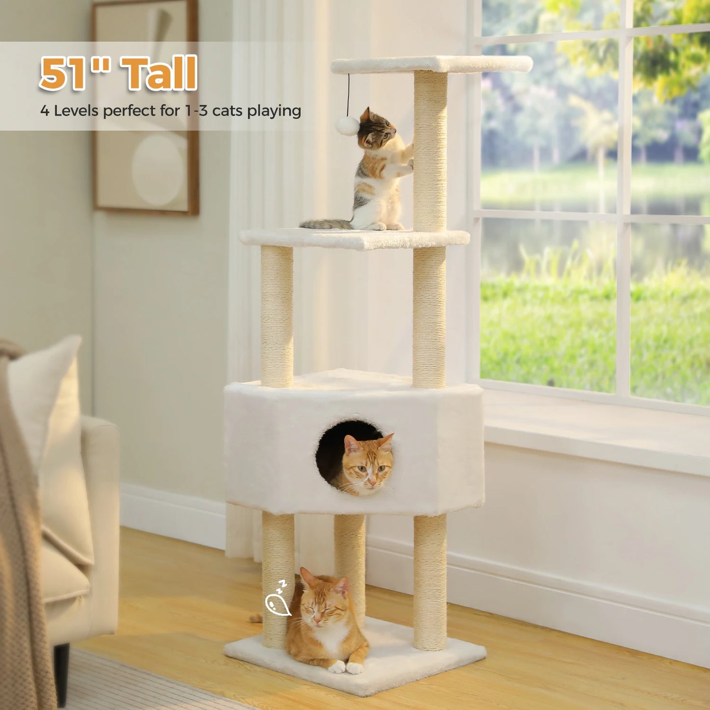 PAWZ Road Cat Tree With Toy Tower And Cozy Plush Perch For Indoor Cats