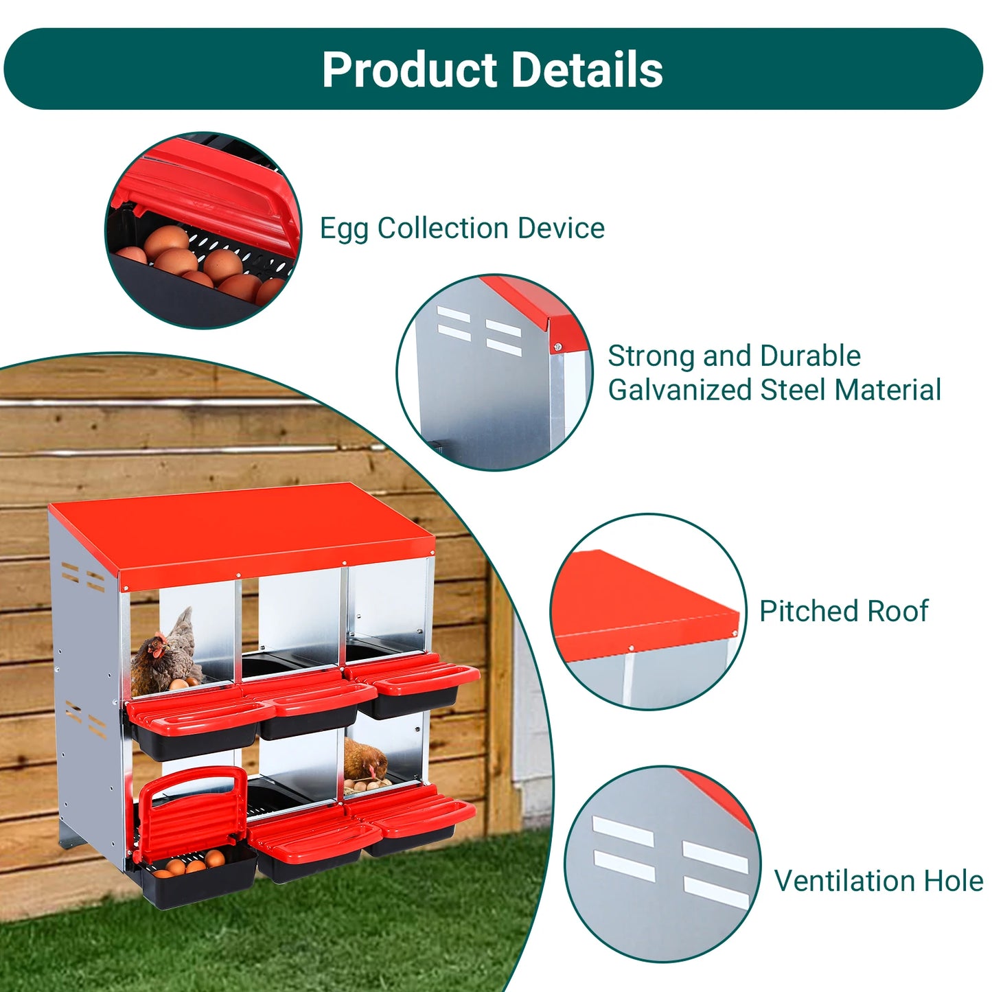 HiMISS Multi Compartment Chicken Nesting Boxes With Rollout Egg Collection
