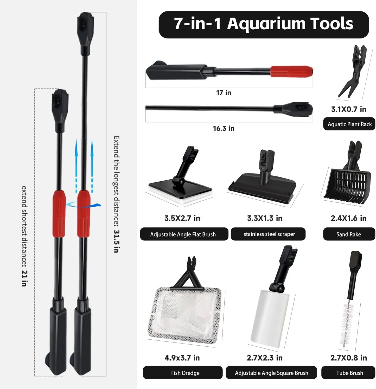 7-In-1 Aquarium Cleaning Kit With Adjustable Long Handle