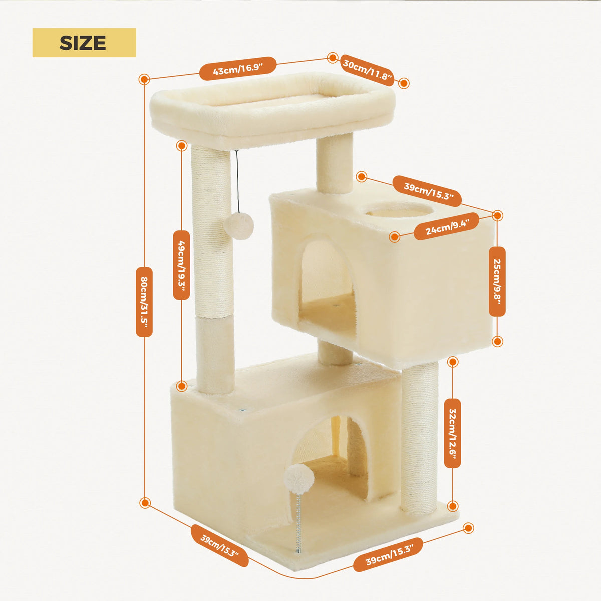 Pawz Road Three Tier Cat Tree Featuring Sisal Scratching Posts