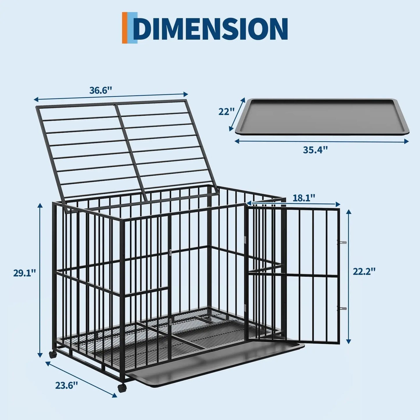 HiMISS Indestructible Heavy Duty Stainless Steel Dog Crate With Wheels