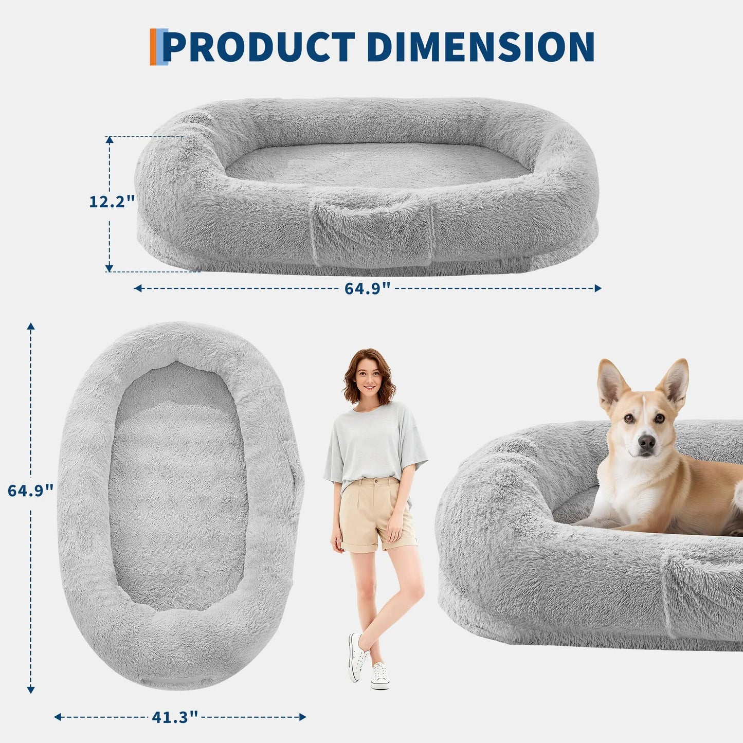 HiMISS Orthopedic Plush Shared Bed For Humans And Pets With Waterproof Lining