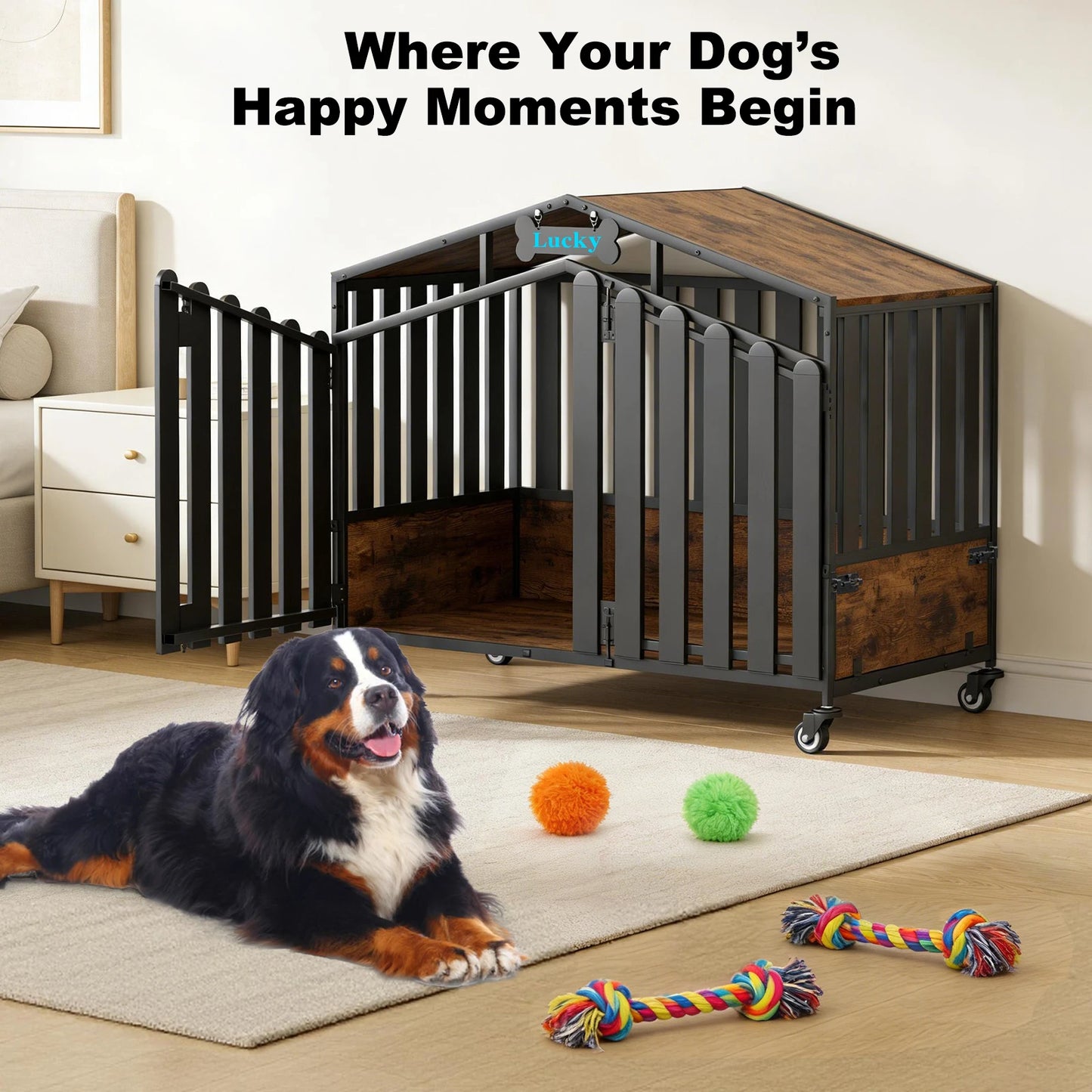 Heavy Duty Dog Crate Furniture Wheels Large Dogs Chew Resistant