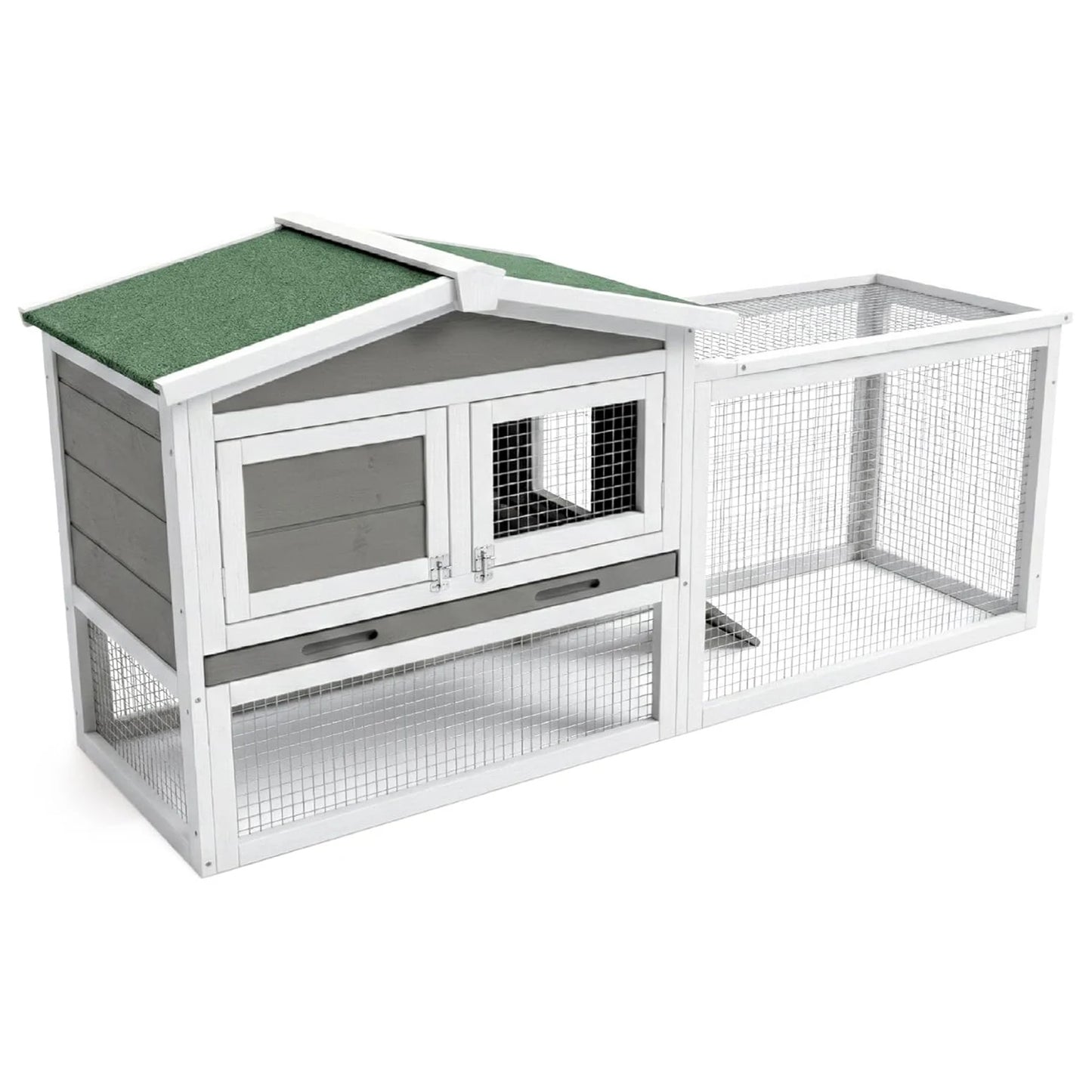 HiMISS Farm Animals Rabbit Hutch Outdoor 2 Tier Wooden Cage With Ramp