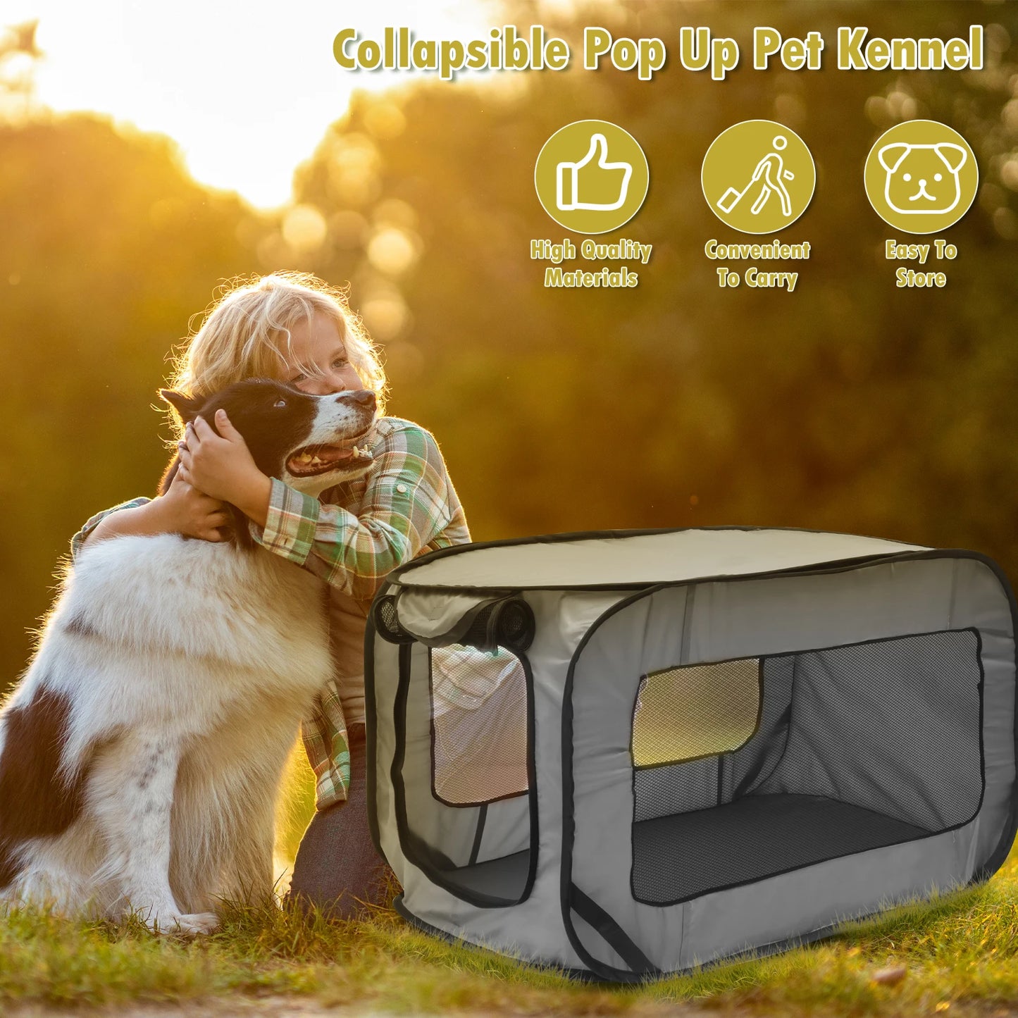 Foldable Pop Up Dog Crate Portable Pet Kennel For Travel And Home