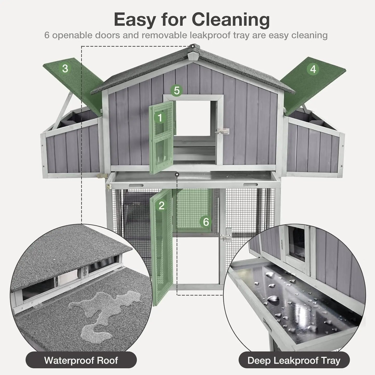 Foldable Large Chicken Coop With Nesting Boxes And Leakproof Tray