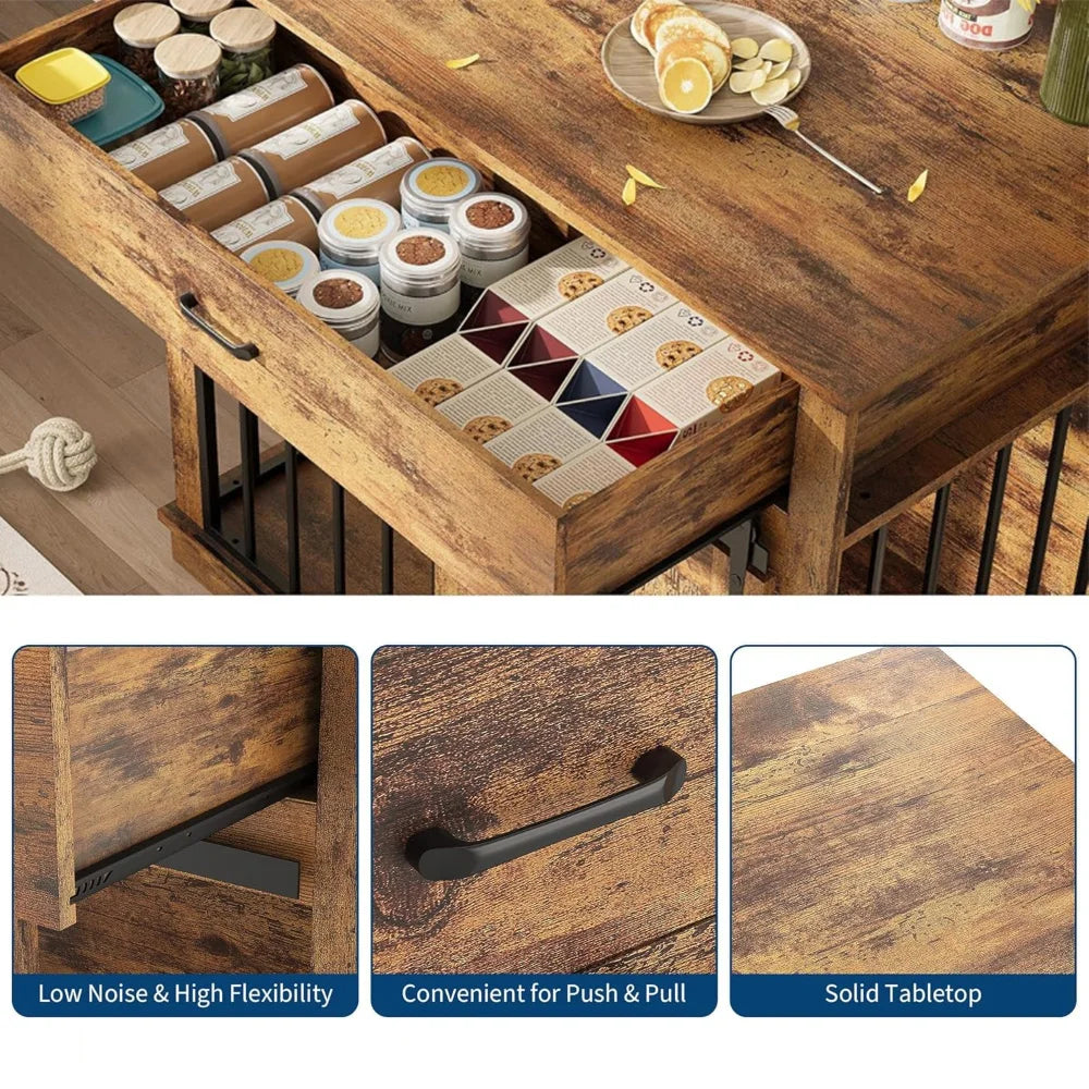 HiMISS Farmhouse Dog Crate Furniture End Table With Sliding Barn Doors Drawer