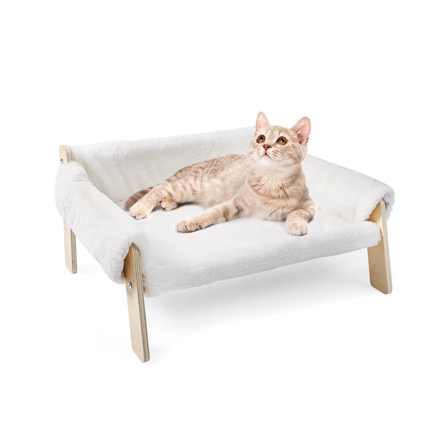 Raised Plush Cat Sofa Bed With Wooden Legs For Indoor Cats