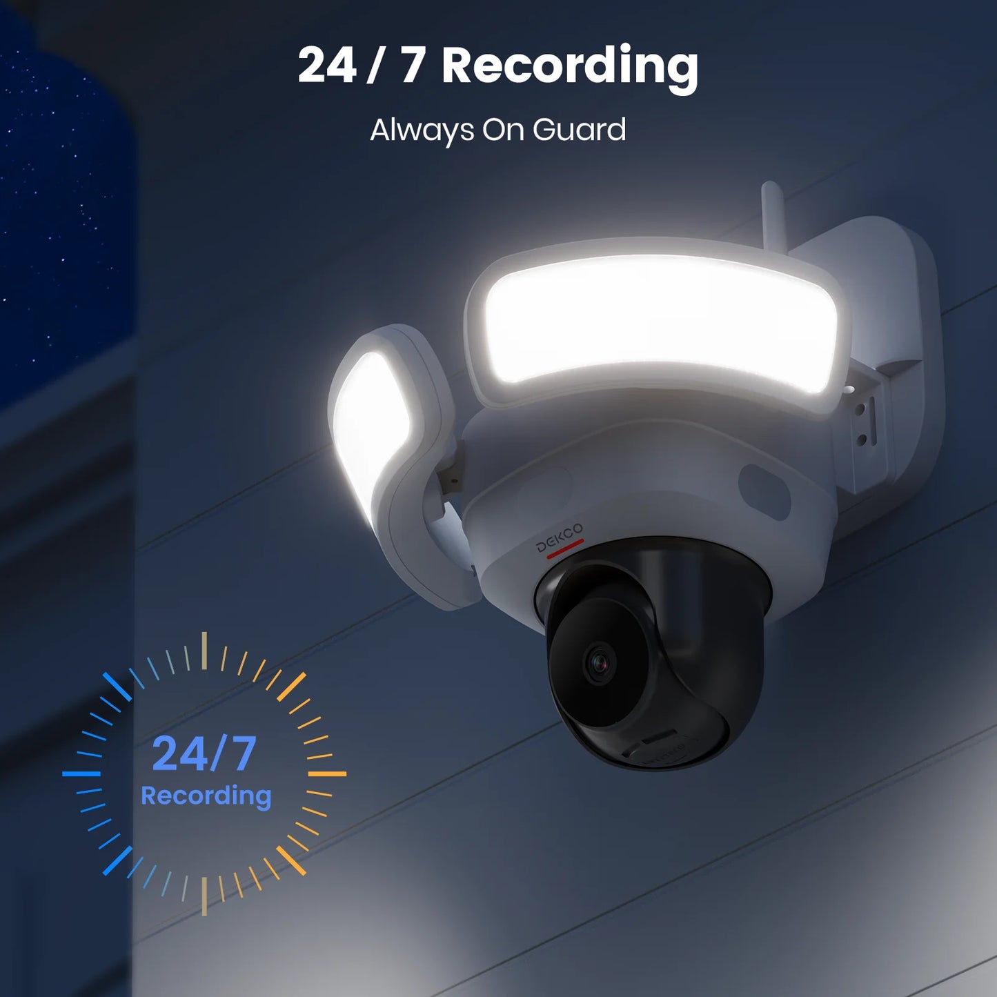 DEKCO 3K UHD WiFi Floodlight Camera Outdoor 360 View Night Vision Two Way Audio