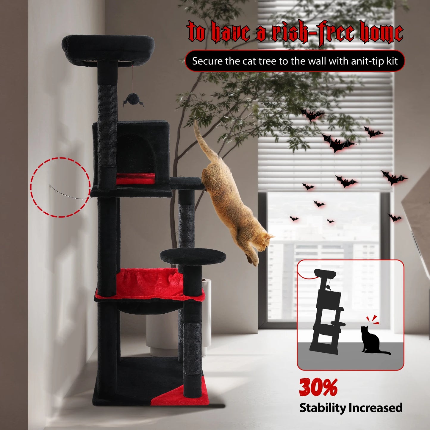 PAWZ Road Gothic Cat Tree Tall Indoor Tower With Hammock