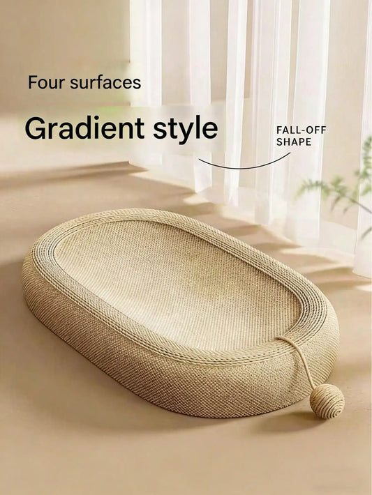 Oval Sisal Woven Cat Scratcher Bed Dual Purpose Lounge Rest Cushion Wear Resistant Scratching Pad Durable Furniture Protector For Indoor Kittens Daily Relax Claw Care Pet Supplies Gift