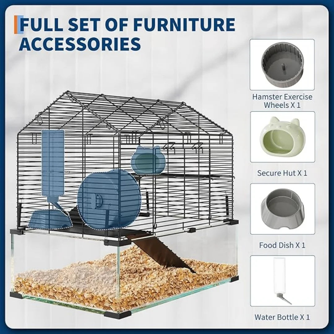 HiMISS 3 Tier Hamster Enclosure With Glass Panels For Viewing