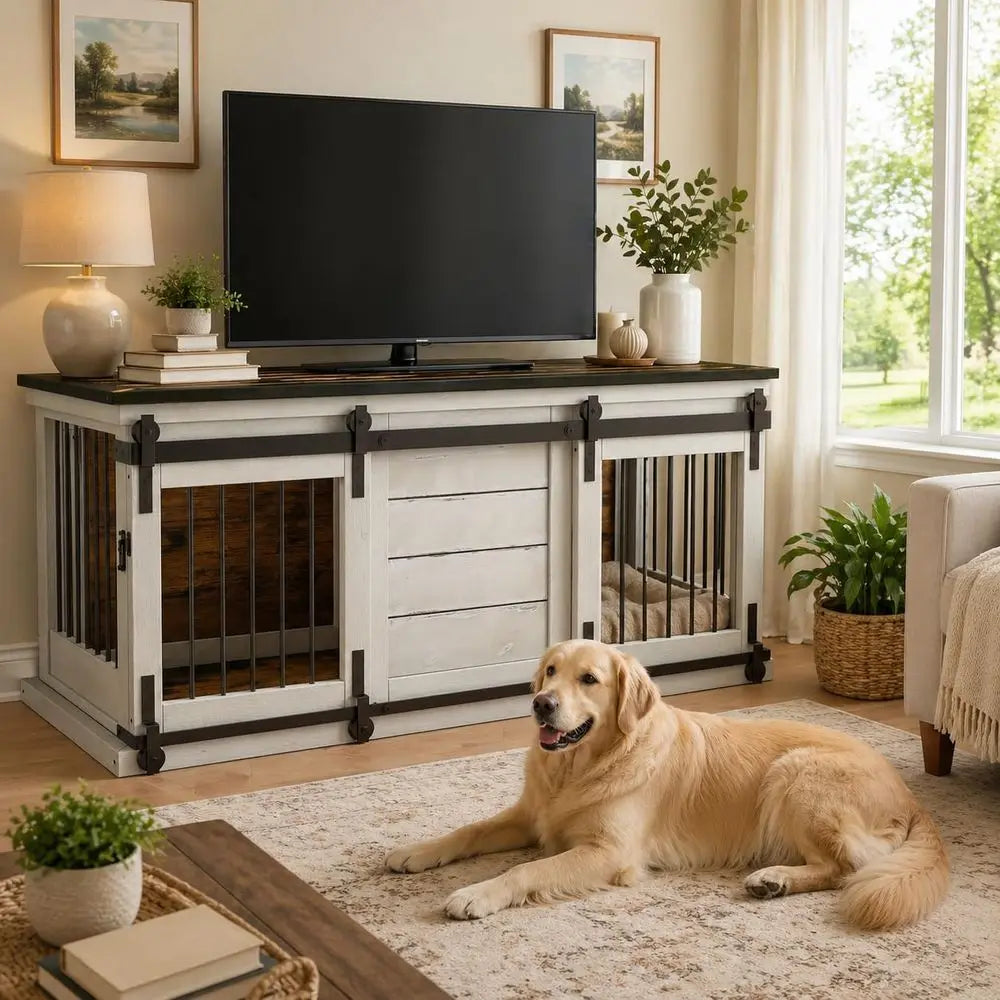 XMSJ Farmhouse Solid Wood Dog Crate Furniture For Indoor Kennel