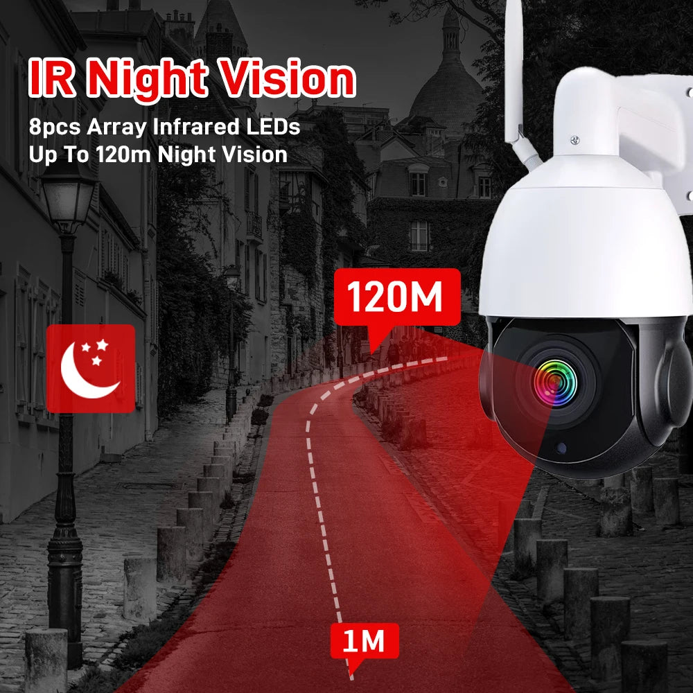 SecureXpert 8MP 4K WiFi PTZ Outdoor IP Dome Camera With AI 50X Zoom