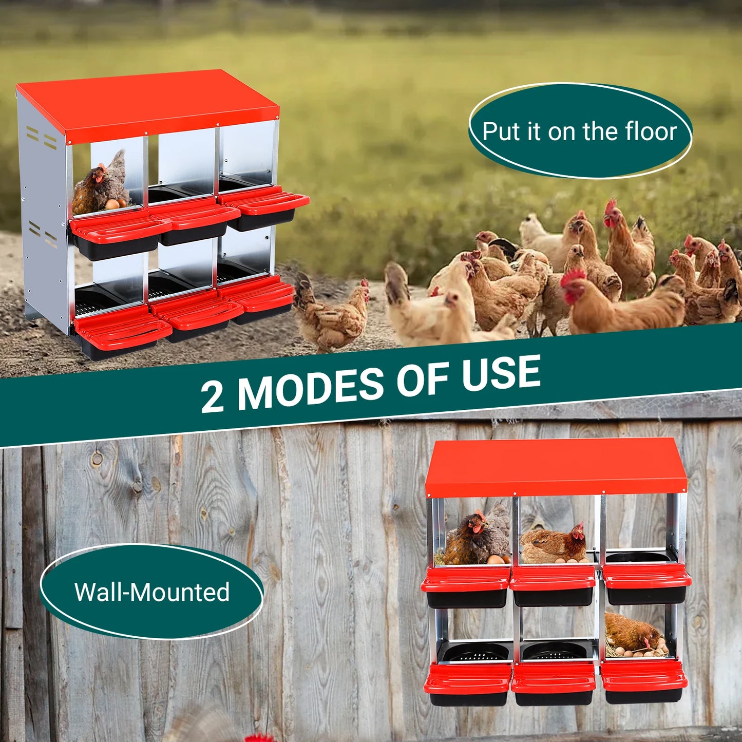 HiMISS Multi Compartment Chicken Nesting Boxes With Rollout Egg Collection
