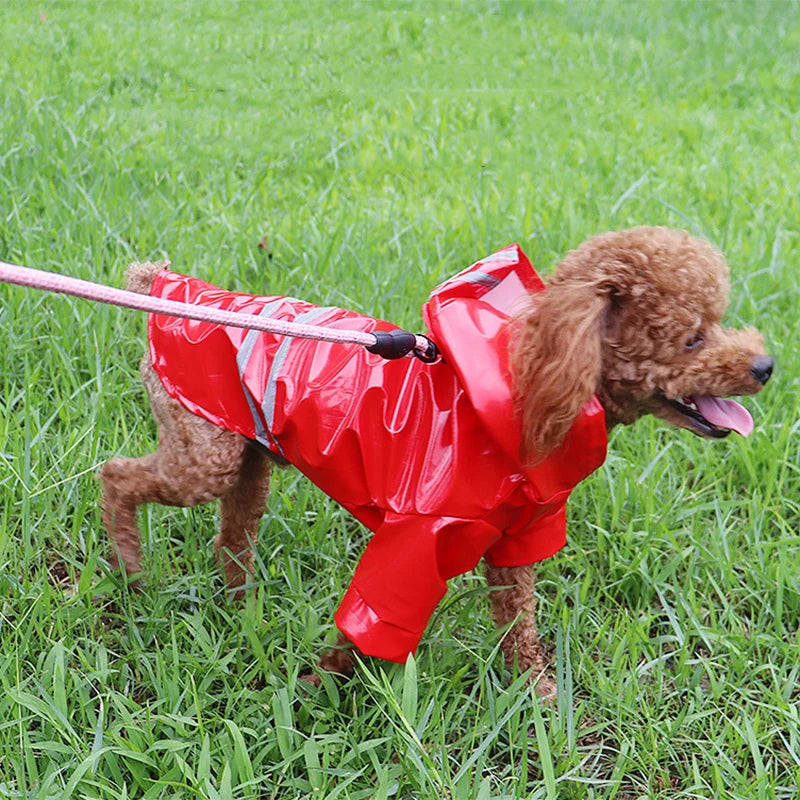 Waterproof PU Dog Raincoat With Reflective Safety Hood