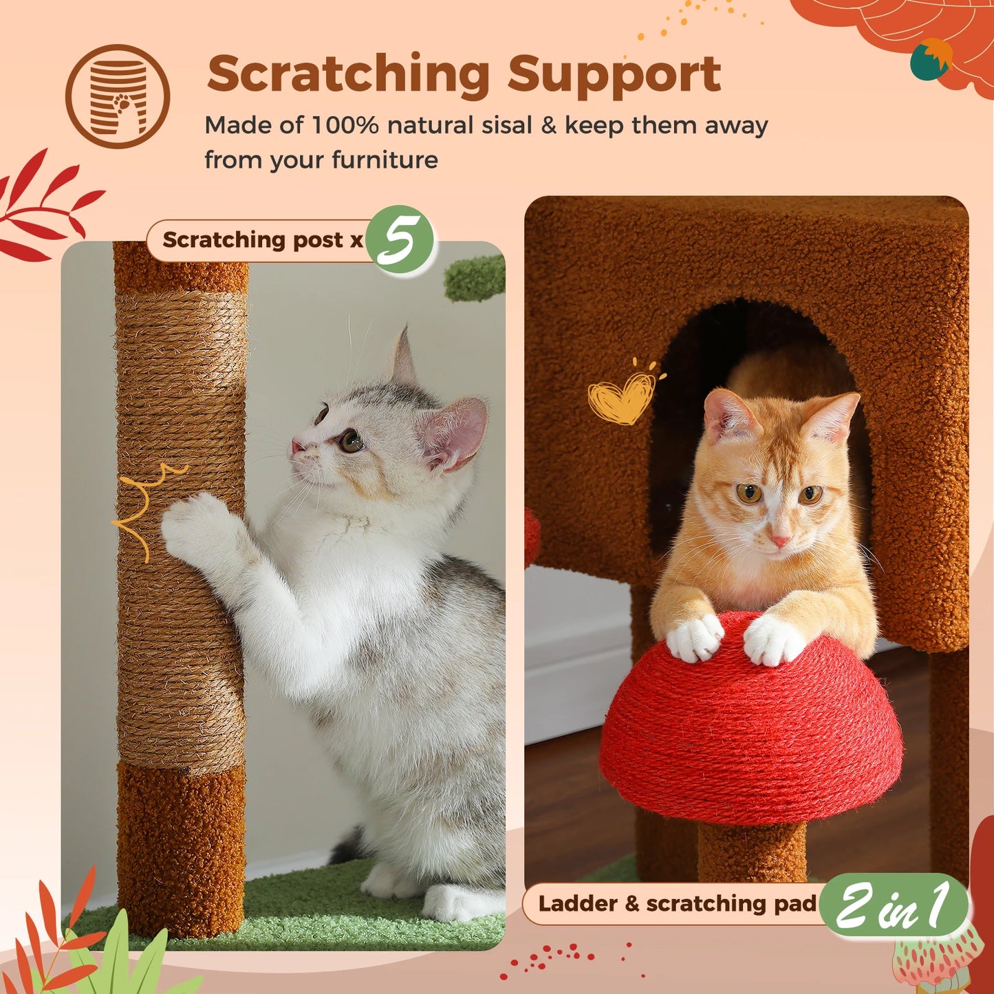 PETEPELA CN Cat Tree Floor to Ceiling Tower With Hammock