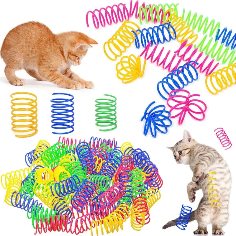 12PCS 12Colors Cat Spring Toys for Indoor Cats, Interactive Coil Springs for Self Play, Durable Heavy Plastic Cat Spiral Spring