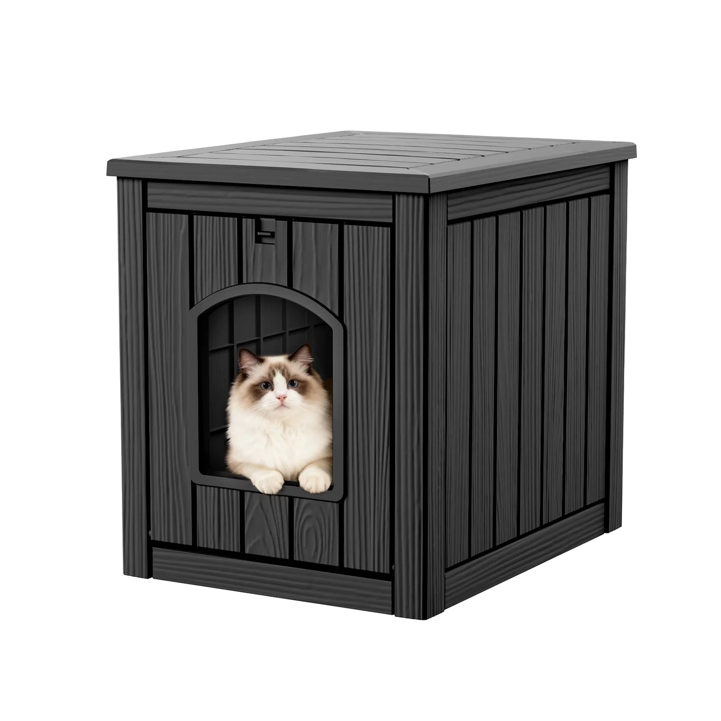 30 Gallon Resin 2-in-1 Cat House End Table, Waterproof Indoor Outdoor Pet Kennel for Small Dogs