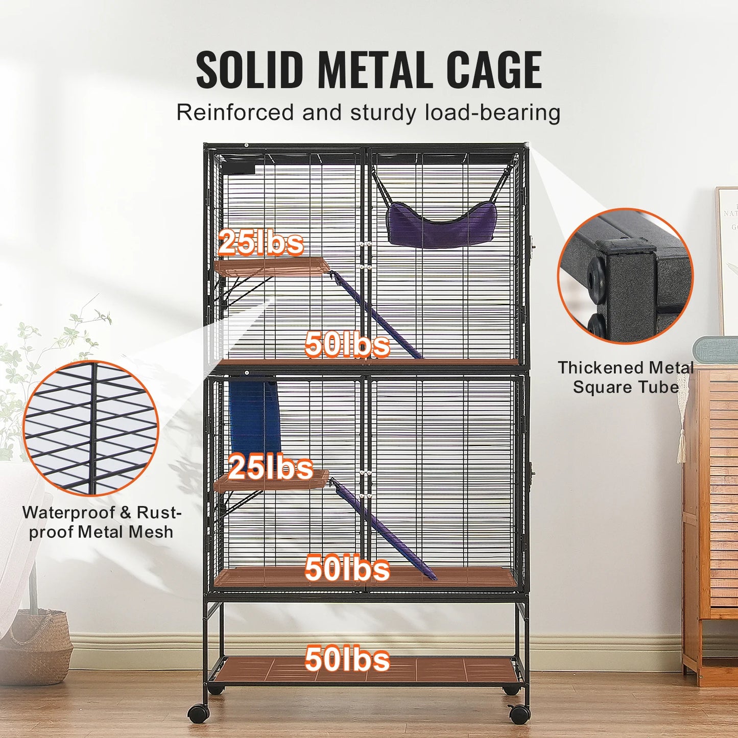 Rolling Metal Ferret Cage Four Tier Small Animal Cage Hamster Rats