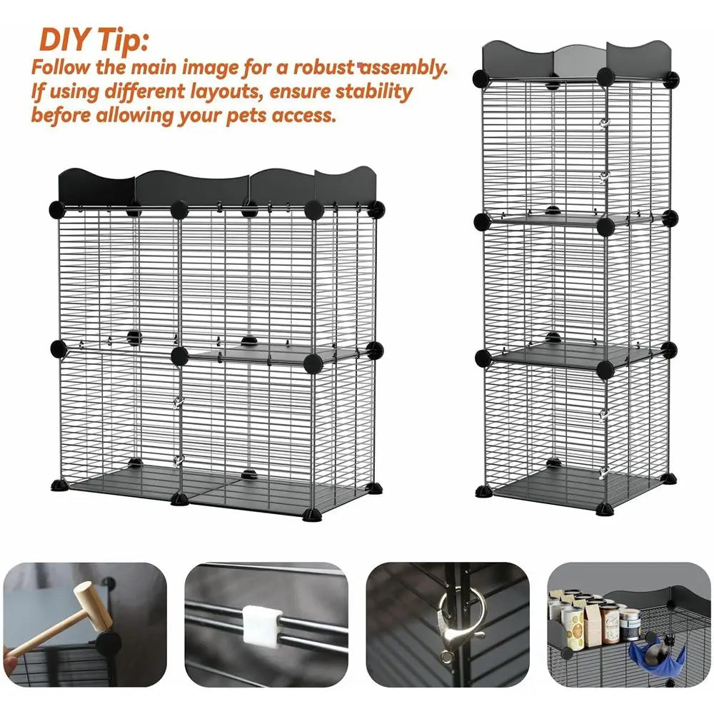 2-Tier Indoor Cat Cage For 1-2 Cats DIY Playpen Crate