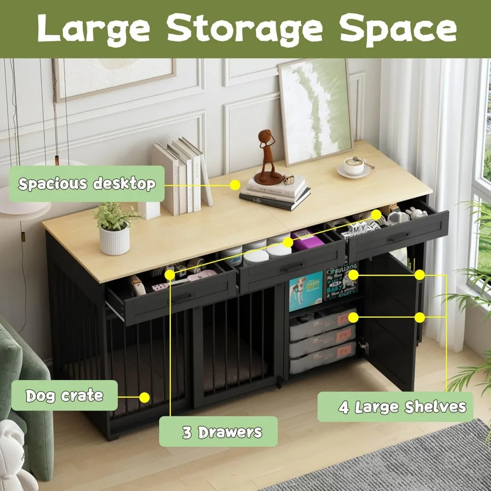 Wooden Heavy Duty Dog Crate Furniture With Storage
