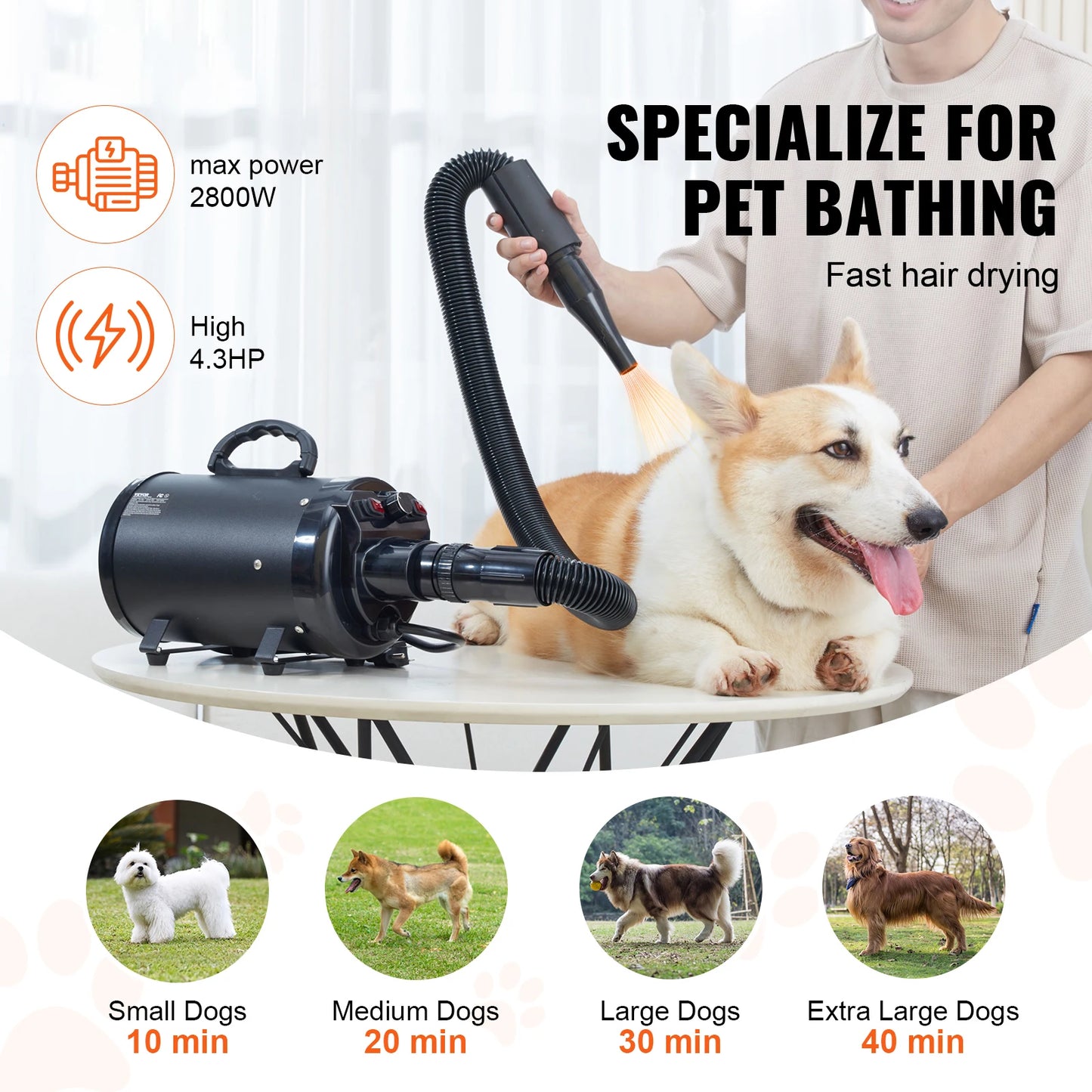 SucceBuy 2000W Dog Blow Dryer With Adjustable Speed Nozzle