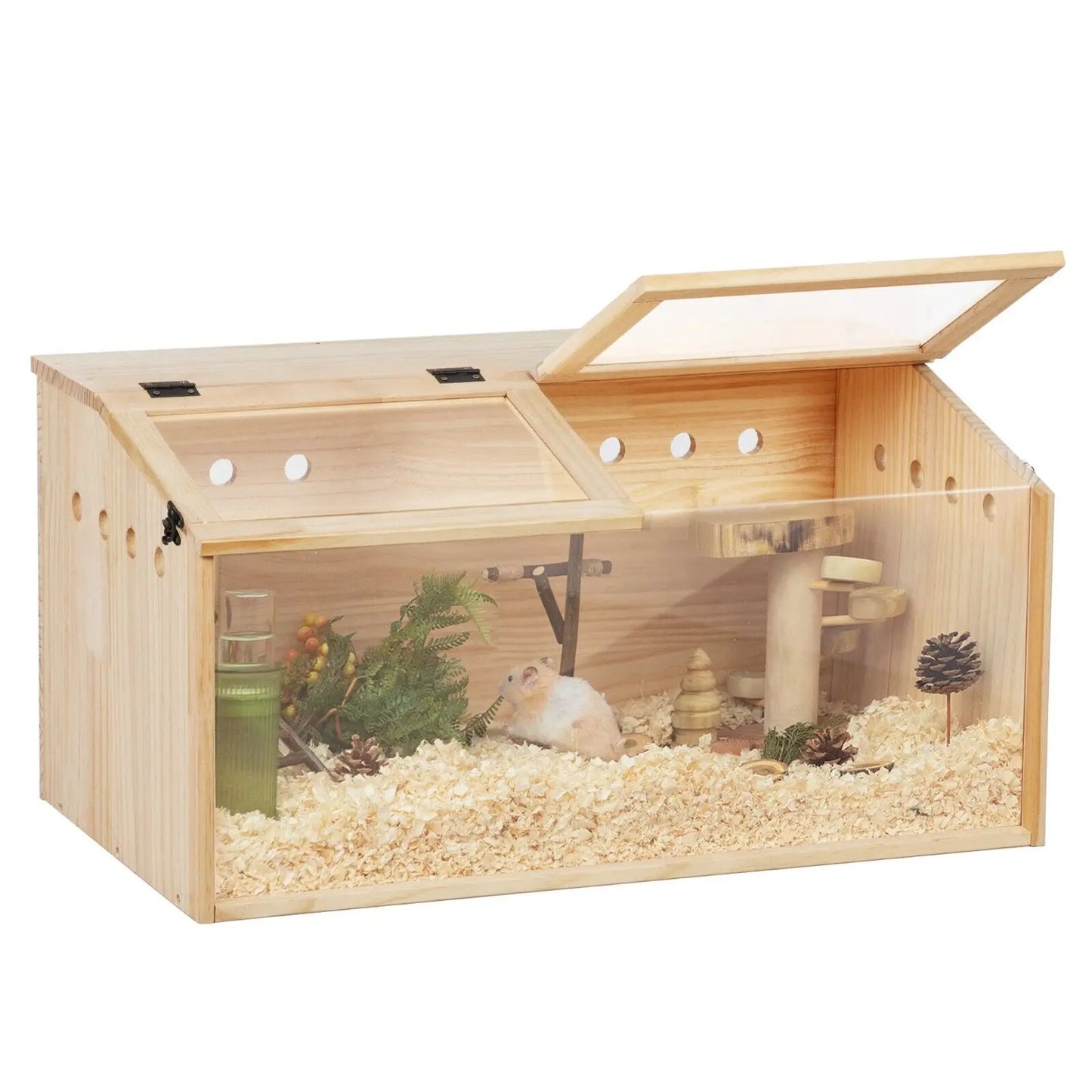 Wooden Hamster Cage And Hutch With Openable Top Hideout For Small Animals