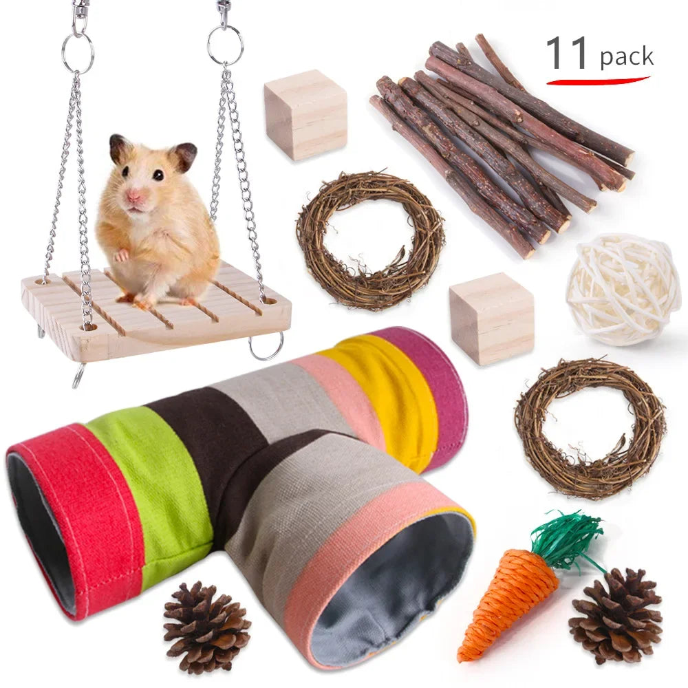 Combination Wooden Toy Set For Hamsters Rabbits Parrots Guinea Pigs