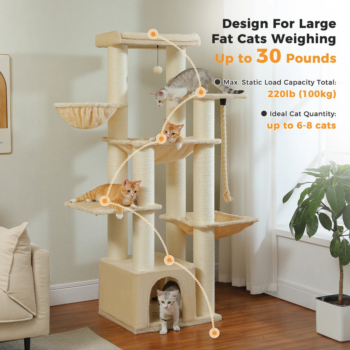 PAWZ Road Multi-Level Cat Tree with Hammock and Sisal Posts