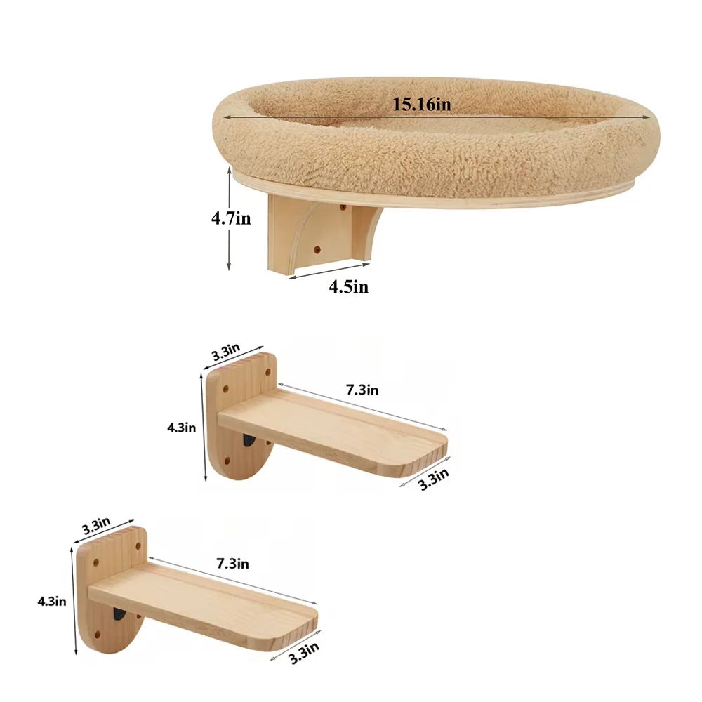 Wall Mounted Solid Pine Wood Cat Hammock Climbing Platform