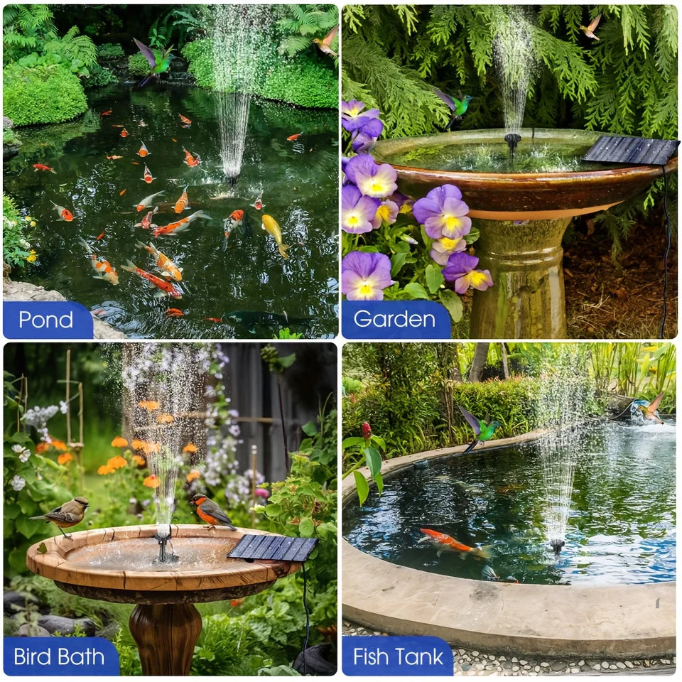 Solar Fountain With Six Nozzles Floating Pond Pump Bird Baths