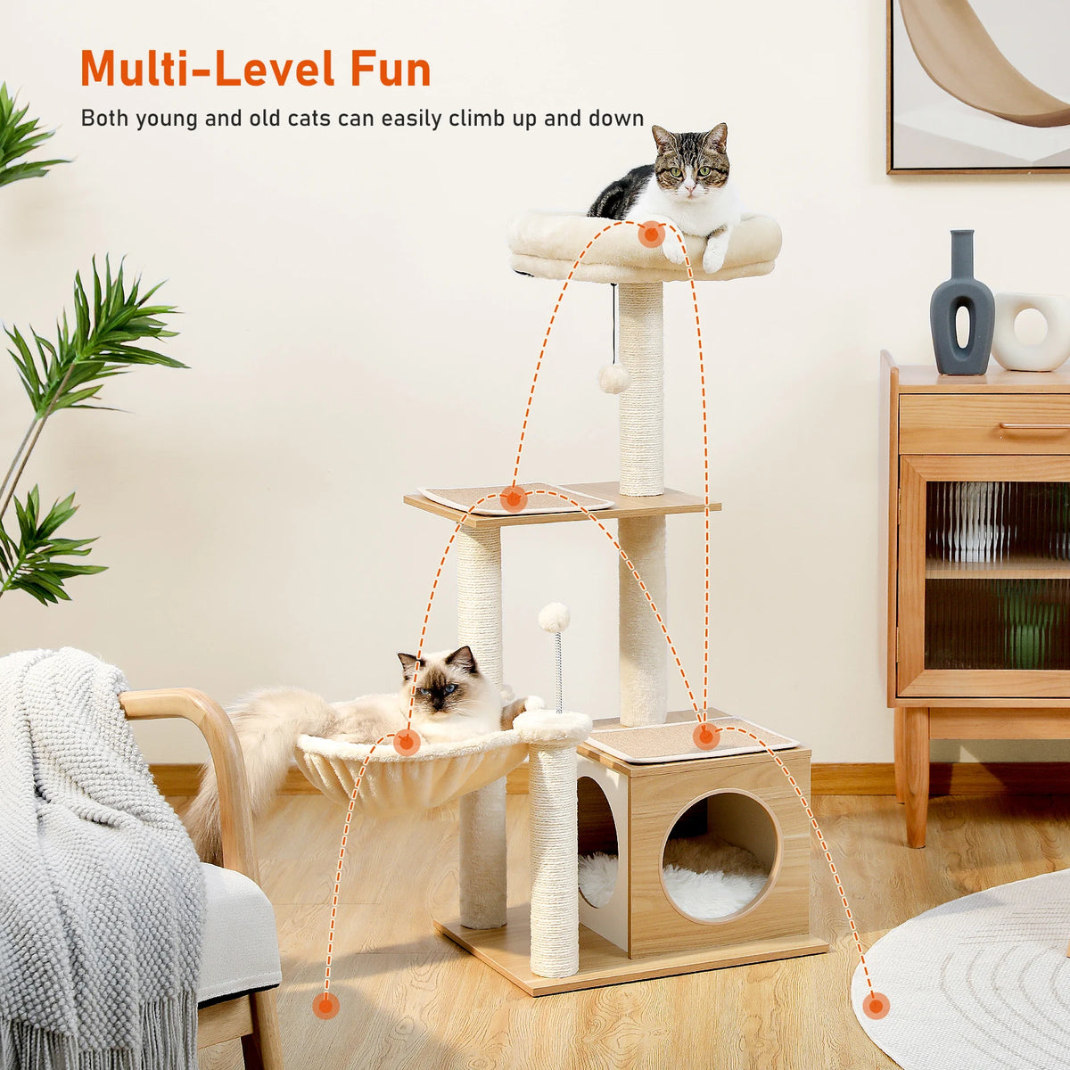 PAWZ Road Indoor Cat Tree With Hammock Sisal Scratching Post