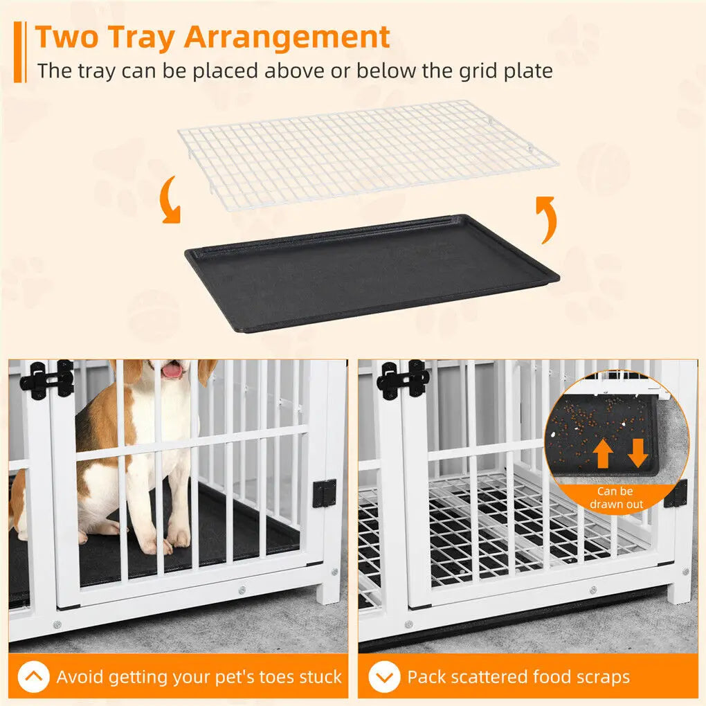 BINGOPAW Heavy Duty Dog Kennel End Table Metal Wood Cage Removable Tray