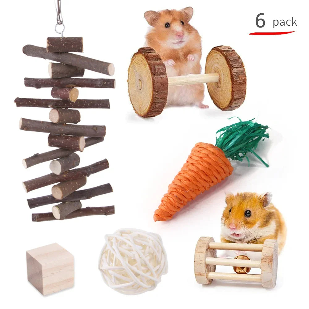 Combination Wooden Toy Set For Hamsters Rabbits Parrots Guinea Pigs
