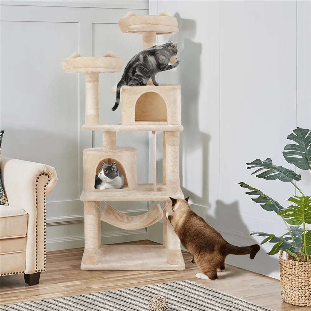 Cat Tree Tower With Two Condos Five Sisal Posts Hammock