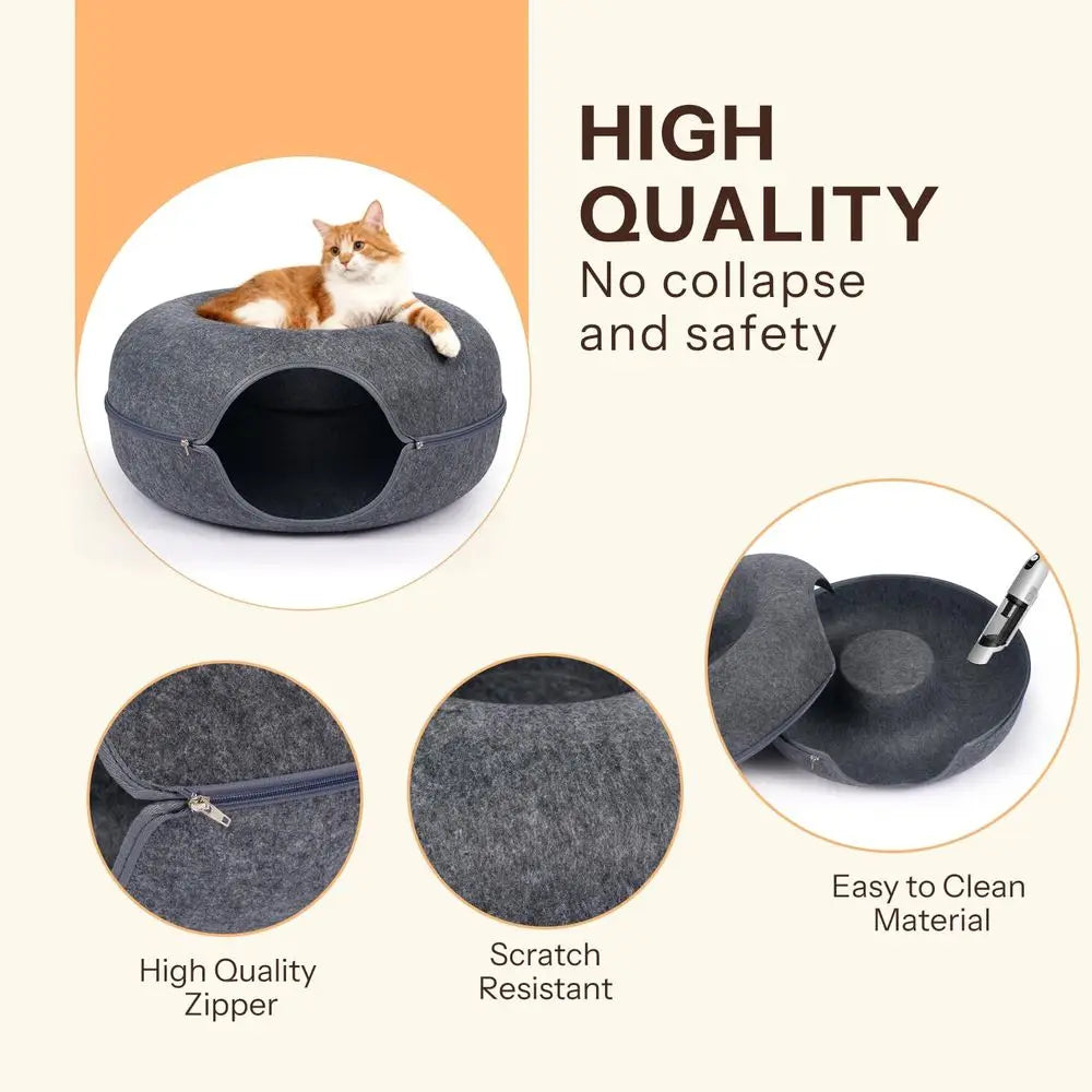 ScratchResistant Cat Cave Bed Donut Tunnel For Indoor Cats Hideaway