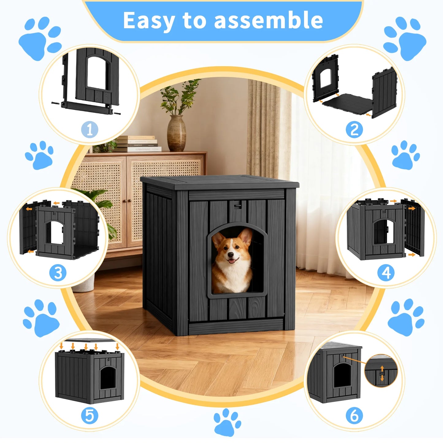 30 Gallon Resin 2-in-1 Cat House End Table, Waterproof Indoor Outdoor Pet Kennel for Small Dogs