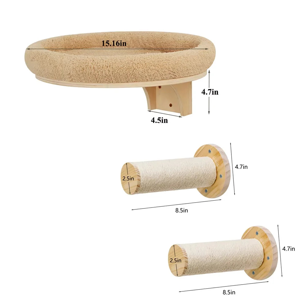 Wall Mounted Solid Pine Wood Cat Hammock Climbing Platform