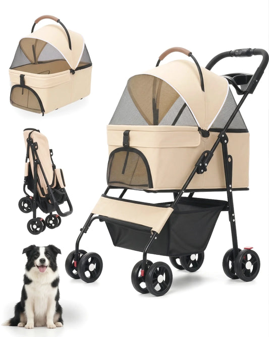 2-in-1Pet Stroller for Small Dogs Cats Foldable Lightweight 4 Wheel Dog Stroller with Removable Carrier Travel Portable Pet Cart