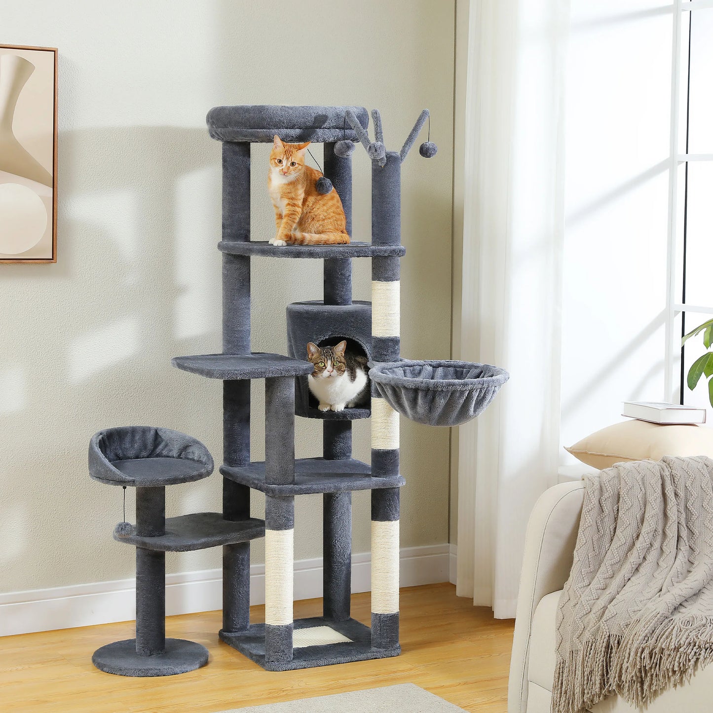 PEQULTI Multi-Level Cat Tree Tower With Scratching Posts Hammock