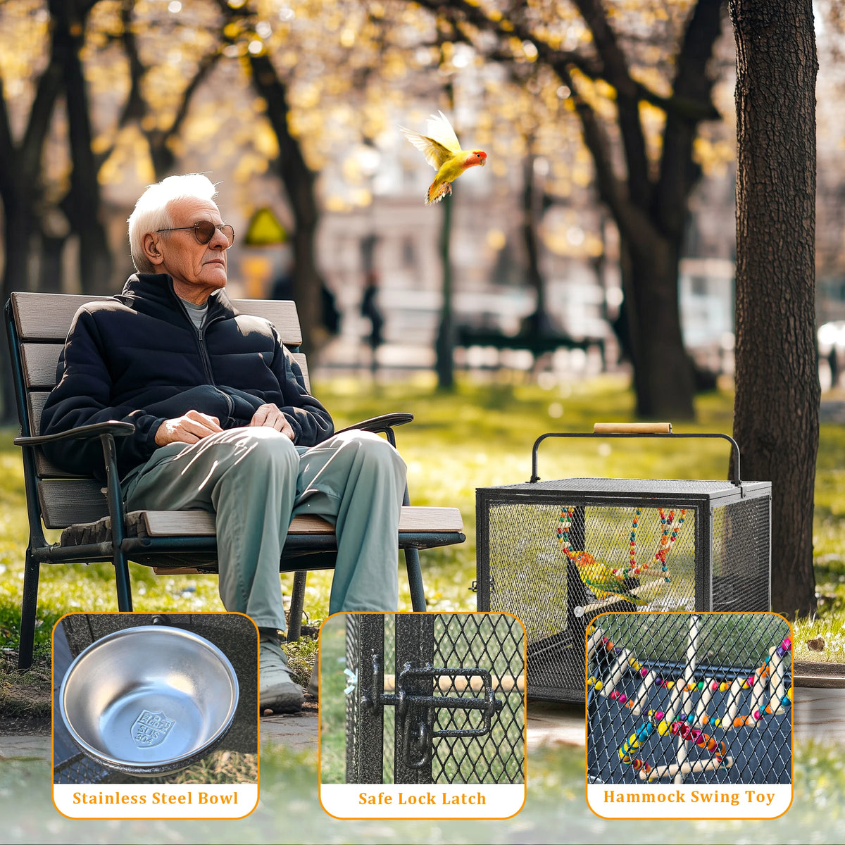 Large Metal Bird Cage for Cockatiels Parakeet Lovebirds Parrot Cage Flight Cage with Hammock Swing Toy and Perch Stand
