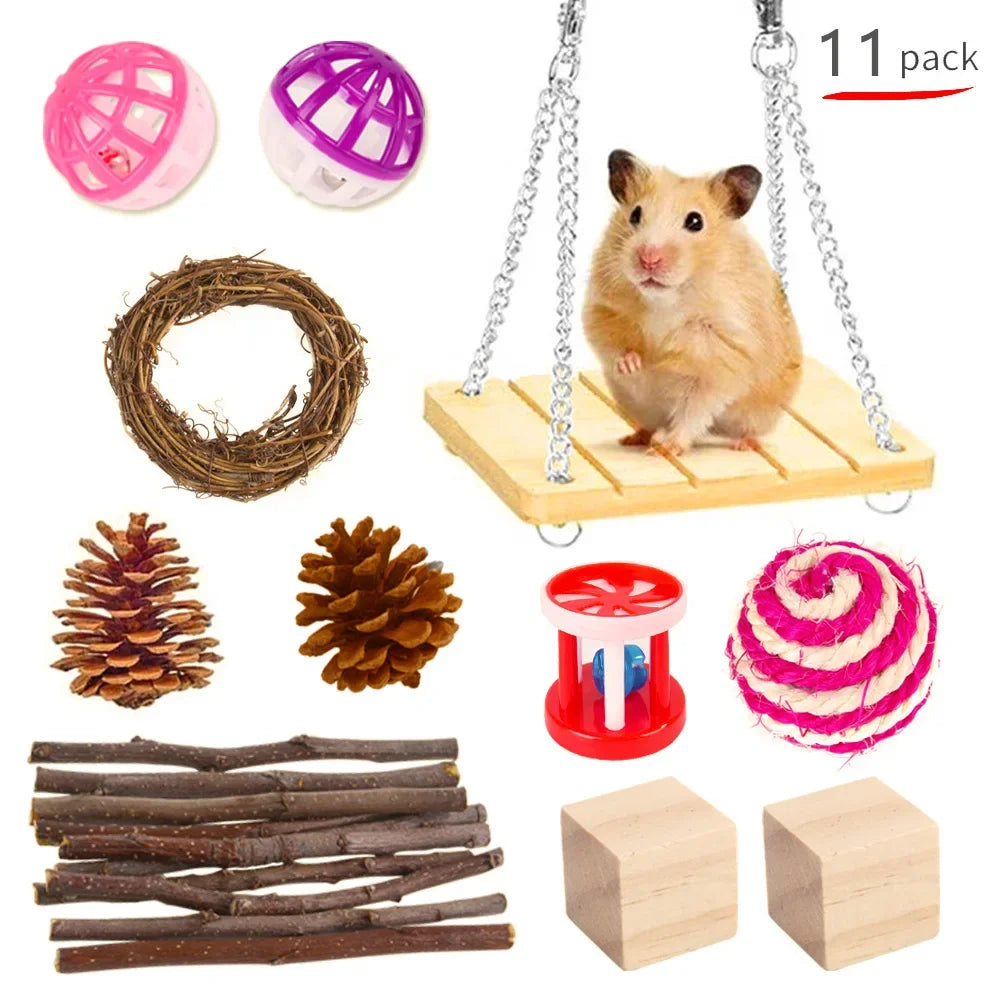 Combination Wooden Toy Set For Hamsters Rabbits Parrots Guinea Pigs