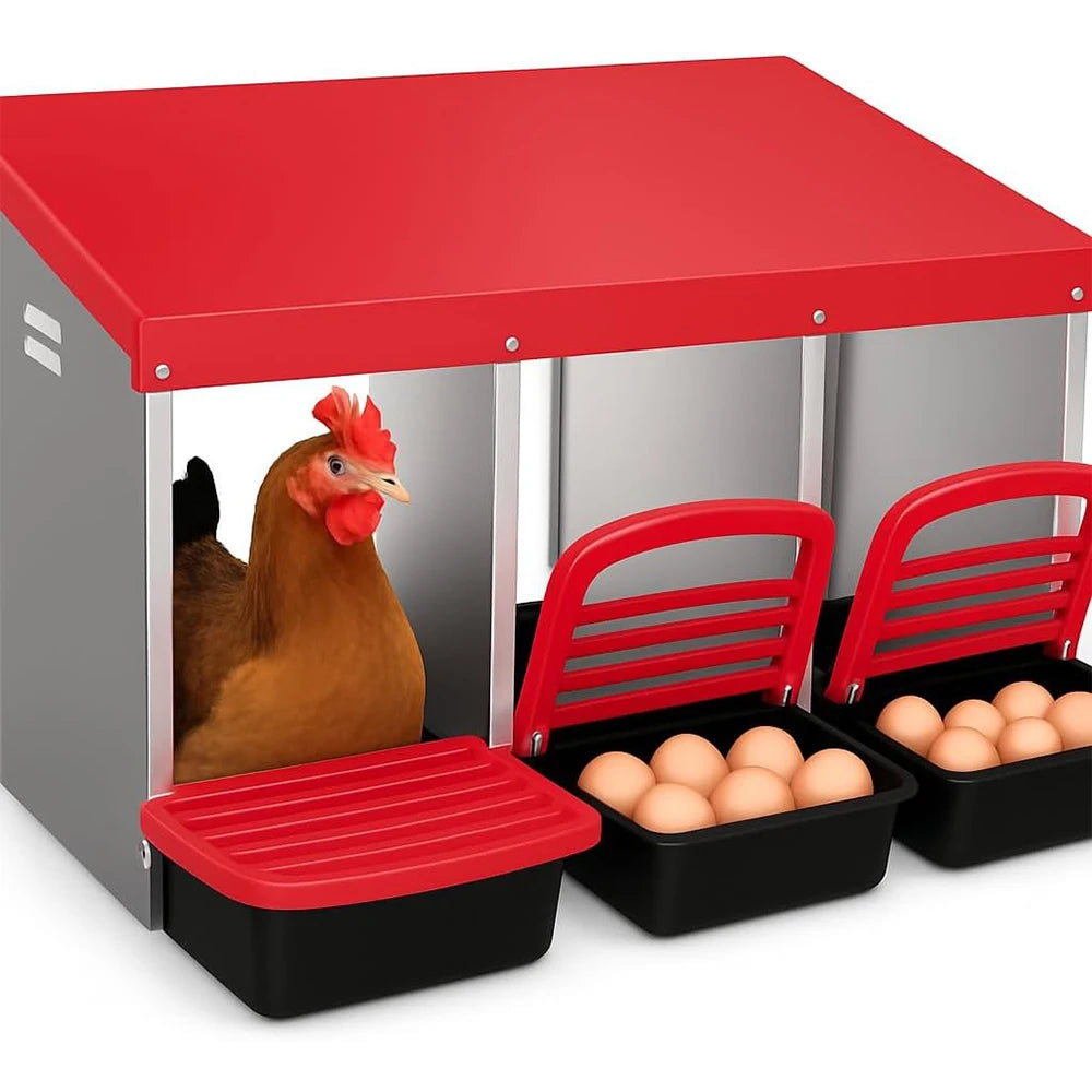 HiMISS 3 Compartment Roll Out Nesting Box For Chicken Coop Egg Collection