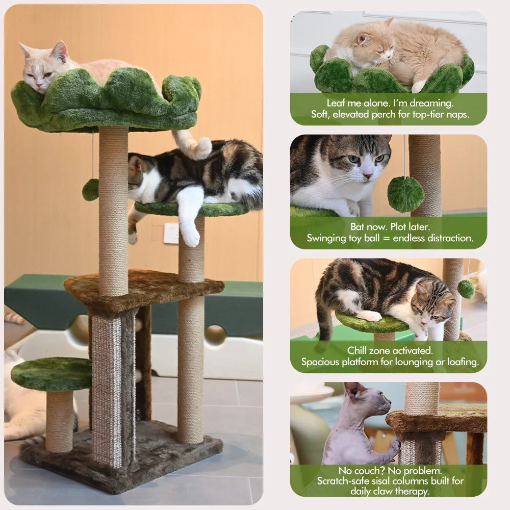 Green Staircase Four-Tier Cat Tree With Cozy Perch And Scratching Post