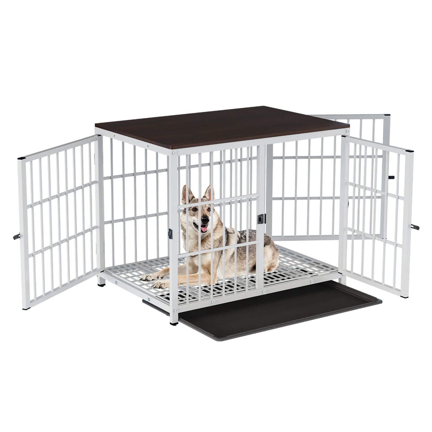 BINGOPAW Heavy Duty Dog Kennel End Table Metal Wood Cage Removable Tray