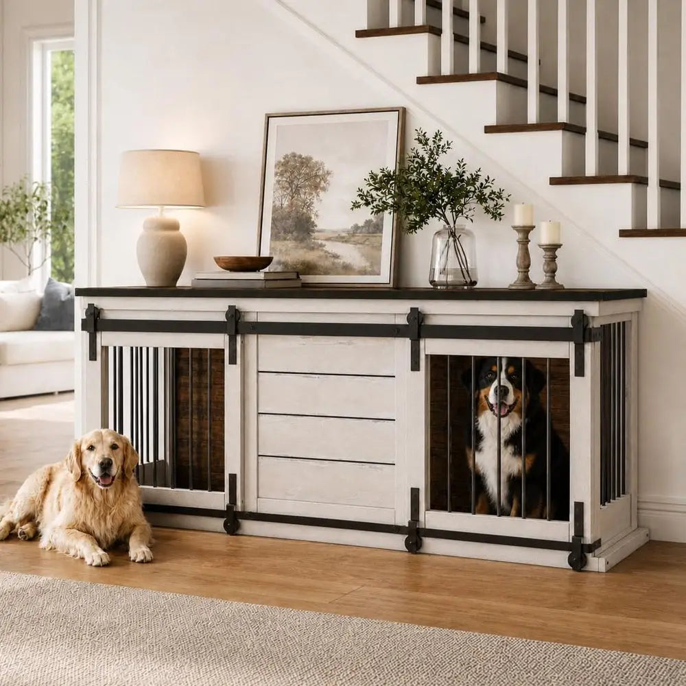 XMSJ Farmhouse Solid Wood Dog Crate Furniture For Indoor Kennel